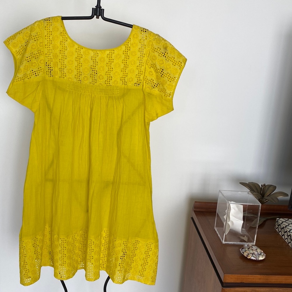 Tree yellow cotton eyelet dress
